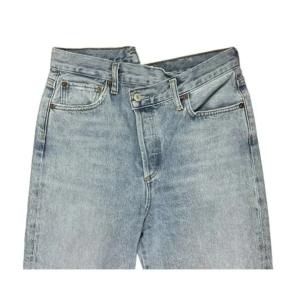 Agolde Criss Cross Straight Frayed High Rise Denim Jeans Button Fly Size 26 - Picture 6 of 13